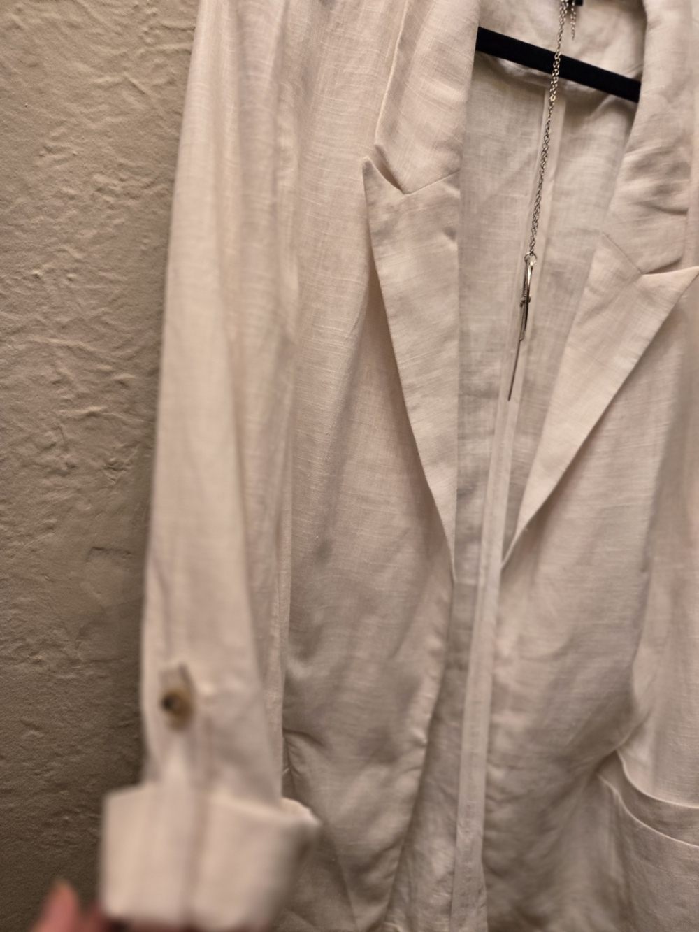 Linen Blend Blazer White Open Front Minimalist Chic Layering Jacket - Picture 6 of 10